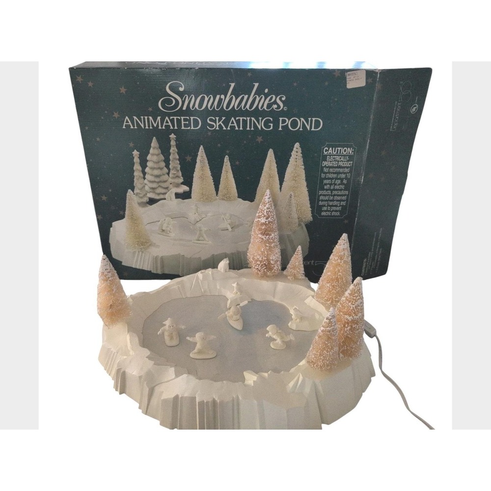 Vintage Department 56 Snowbabies Animated Skating Pond 1995 With Box‎ Tested